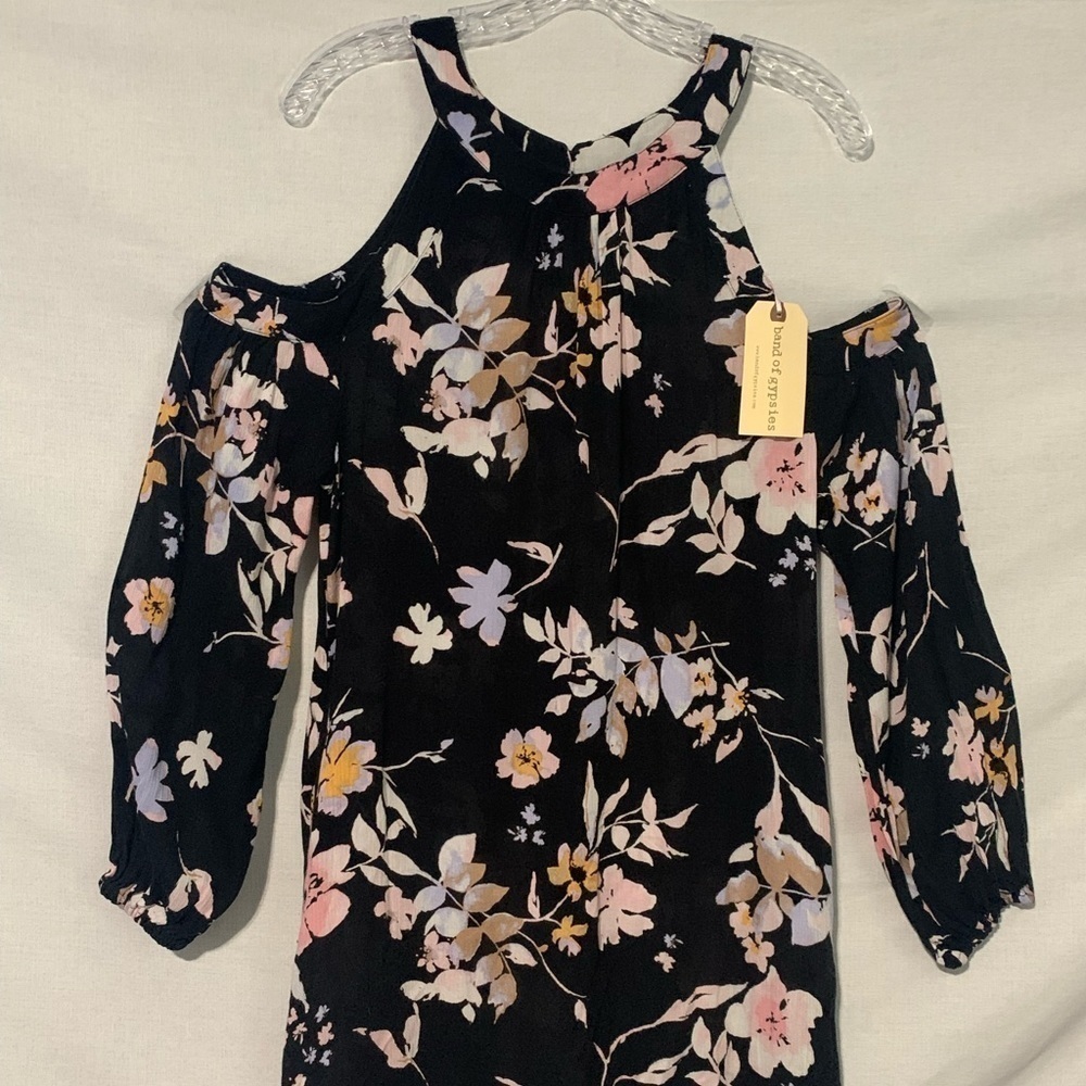 Anthropologie Band of Gypsies Women Small Cold Shoulder Black Floral Dress NEW